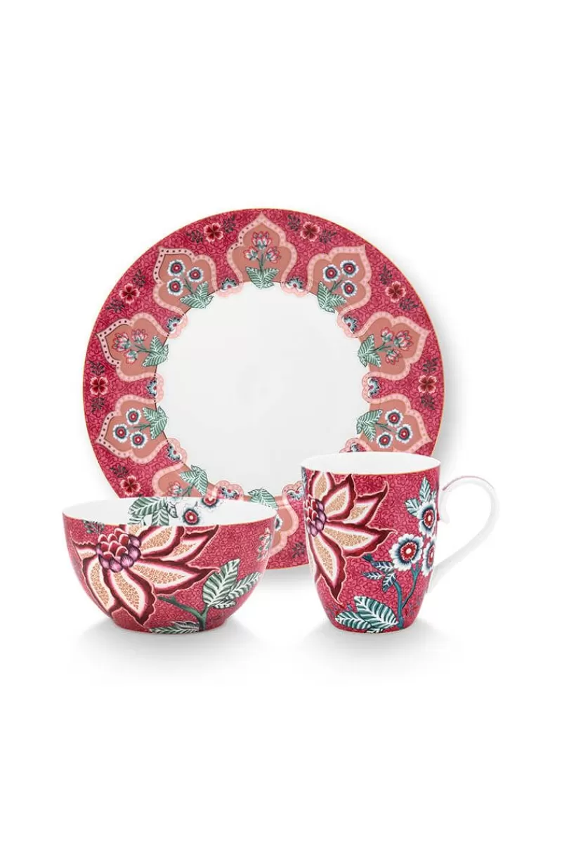 Pip Studio Lot De 3 Articles Pour Le Petit Déjeuner Flower Festival Rose Fonce Online