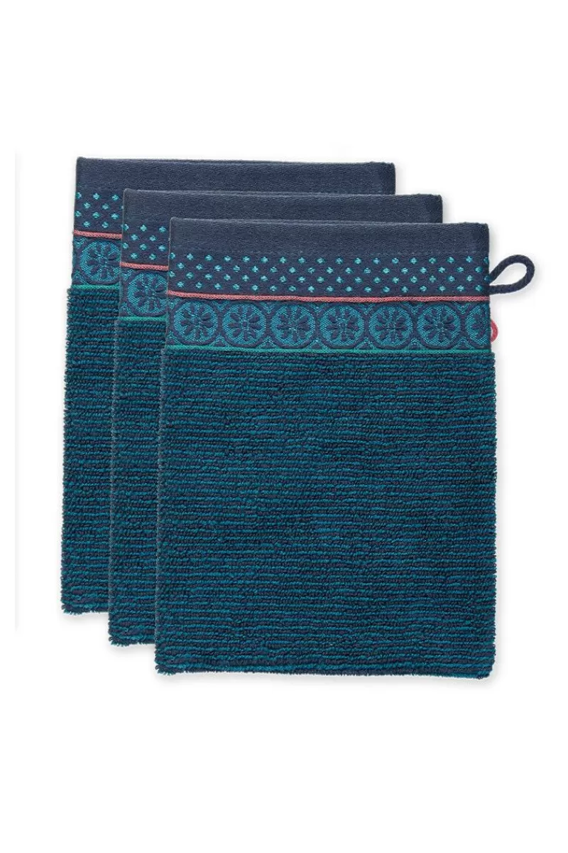 Pip Studio Lot De 3 Gants De Toilette Soft Zellige En Coloris Fonce 16 X 22 Cm Bleu Best