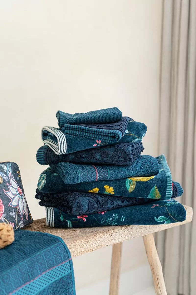 Pip Studio Lot De 3 Serviettes De Bain Soft Zellige En Coloris Fonce 55 X 100 Cm Bleu Sale