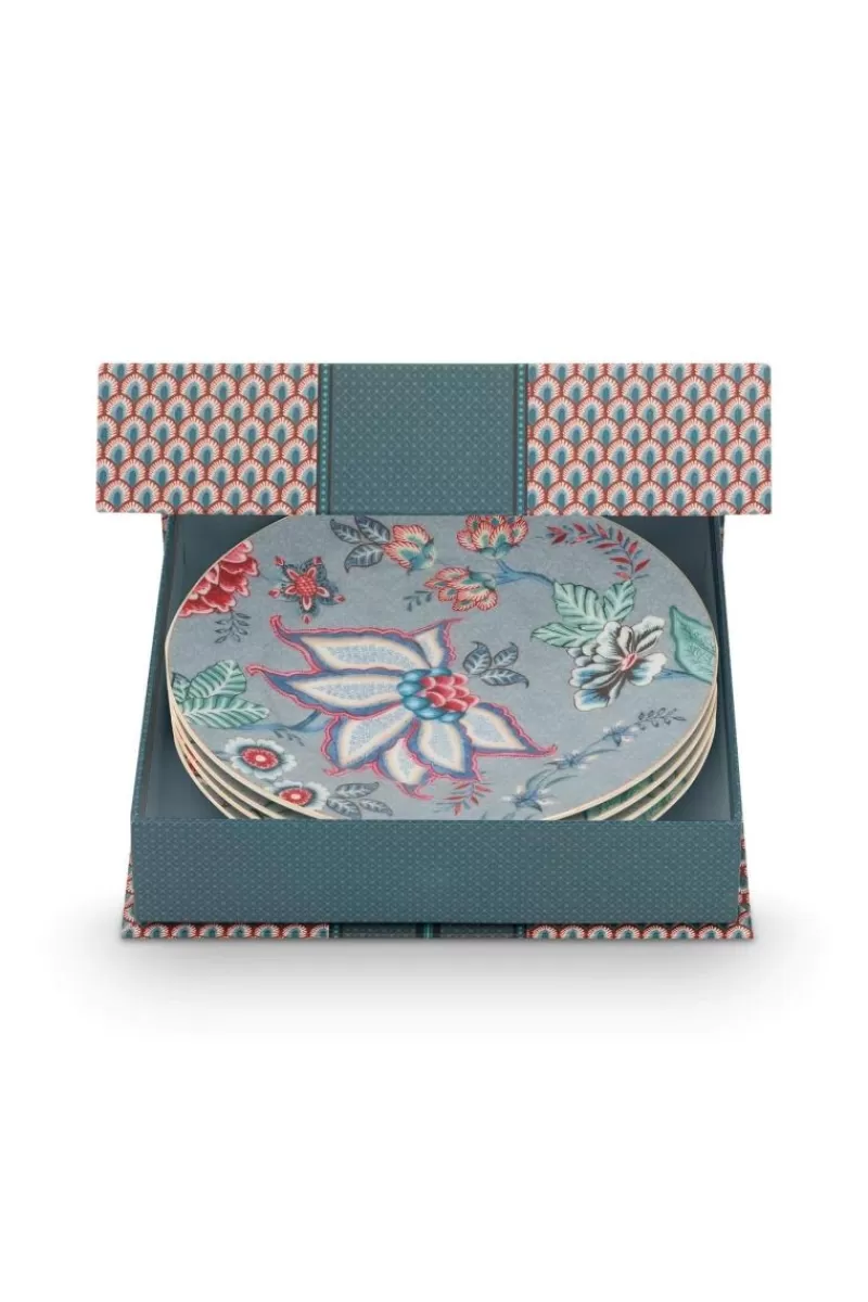 Pip Studio Lot De 4 Articles Assiettes À Pâtisseries Flower Festival Clair 17Cm Bleu Online