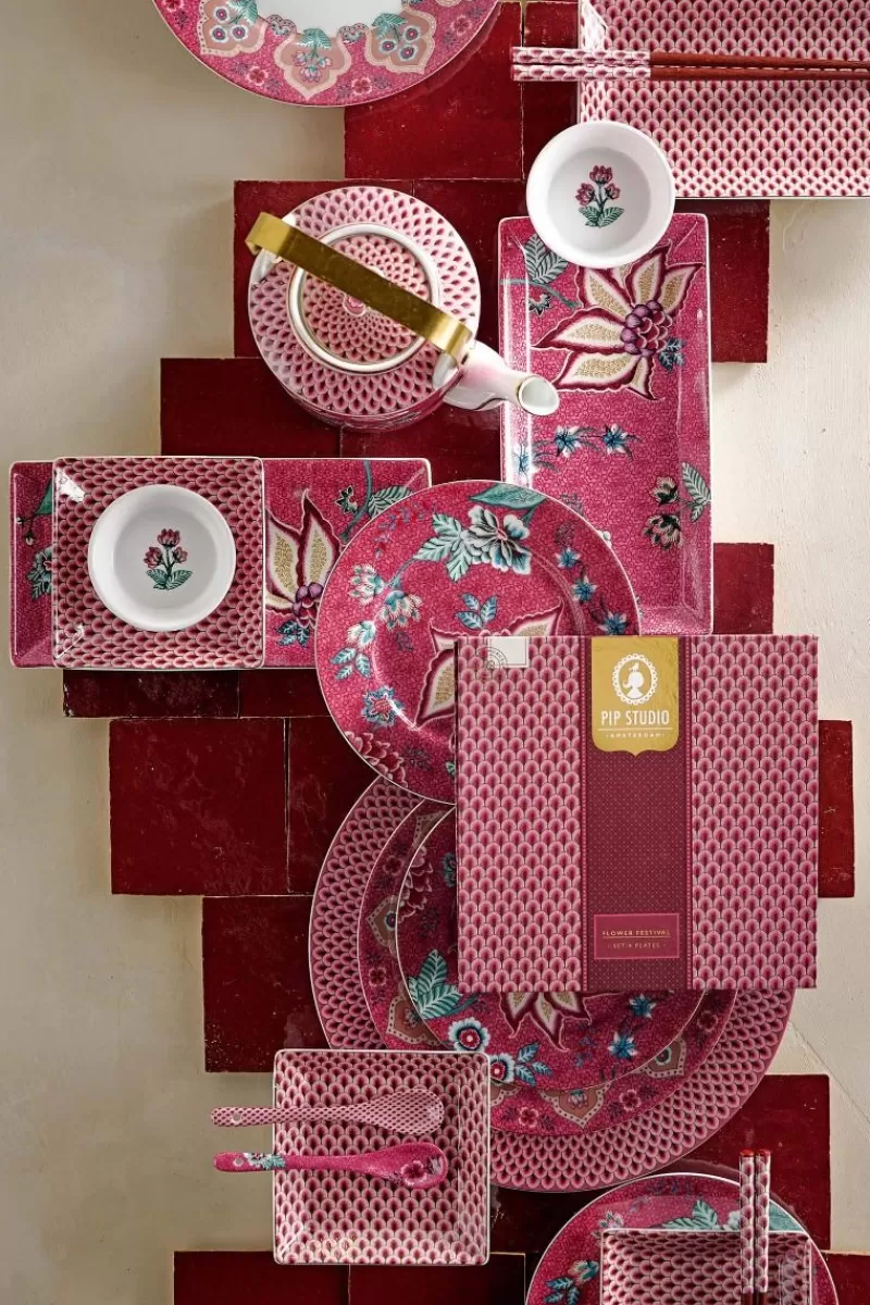 Pip Studio Lot De 4 Articles Assiettes À Pâtisseries Flower Festival Fonce 17Cm Rose Best Sale