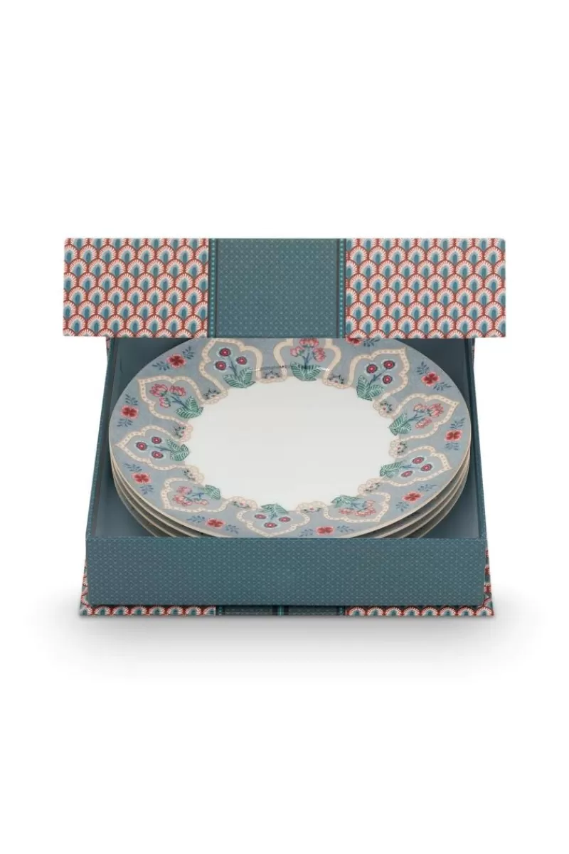 Pip Studio Lot De 4 Articles Assiettes Petit-Déjeuner Flower Festival Clair 21Cm Bleu Discount