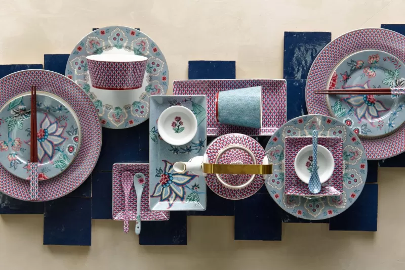 Pip Studio Lot De 4 Articles Assiettes Petit-Déjeuner Flower Festival Clair 21Cm Bleu Discount