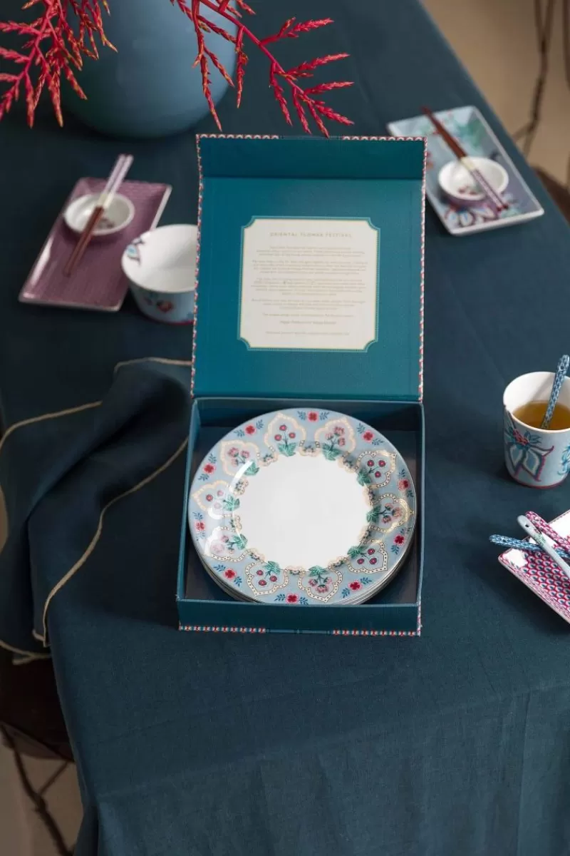 Pip Studio Lot De 4 Articles Assiettes Petit-Déjeuner Flower Festival Clair 21Cm Bleu Discount