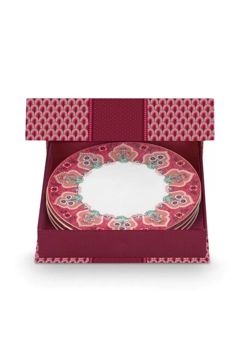 Pip Studio Lot De 4 Articles Assiettes Petit-Déjeuner Flower Festival Fonce 21Cm Rose Best Sale