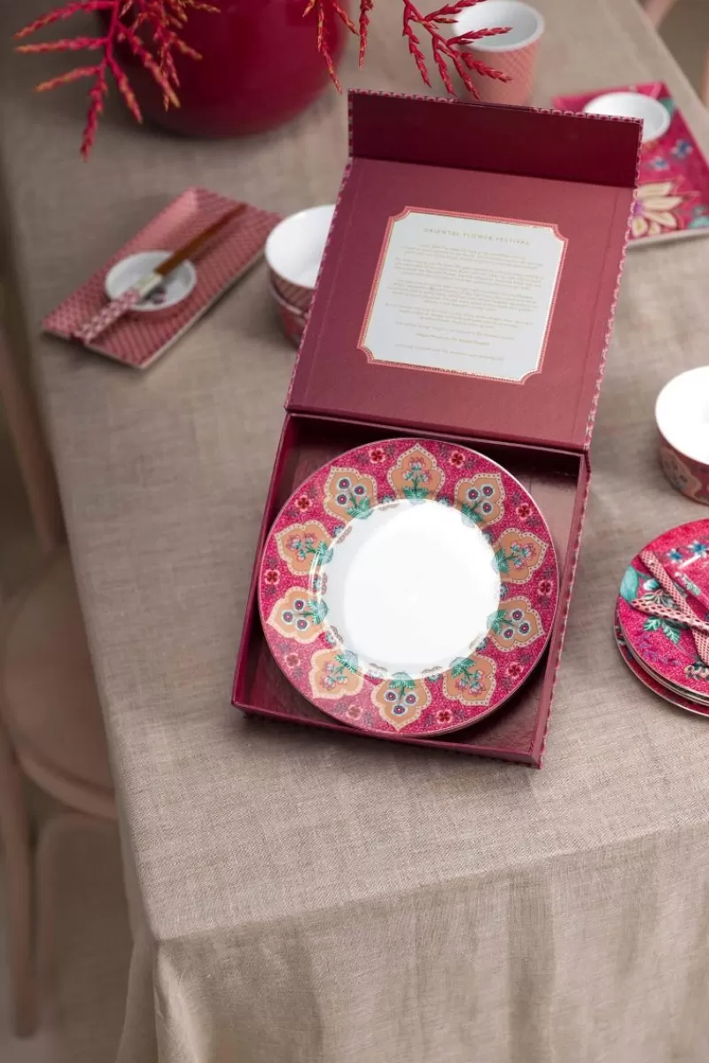 Pip Studio Lot De 4 Articles Assiettes Petit-Déjeuner Flower Festival Fonce 21Cm Rose Best Sale