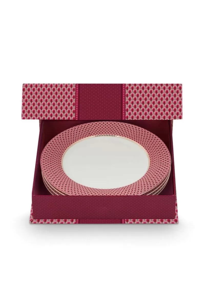 Pip Studio Lot De 4 Articles Assiettes Plates Flower Festival Fonce 26.5Cm Rose Fashion