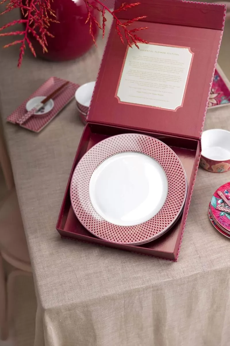 Pip Studio Lot De 4 Articles Assiettes Plates Flower Festival Fonce 26.5Cm Rose Fashion