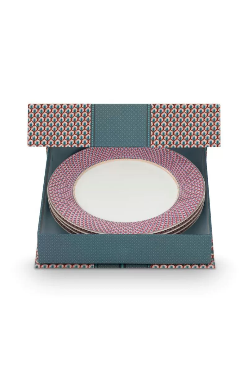 Pip Studio Lot De 4 Articles Assiettes Plates Flower Festival Rouge/ Clair 26.5Cm Bleu Online