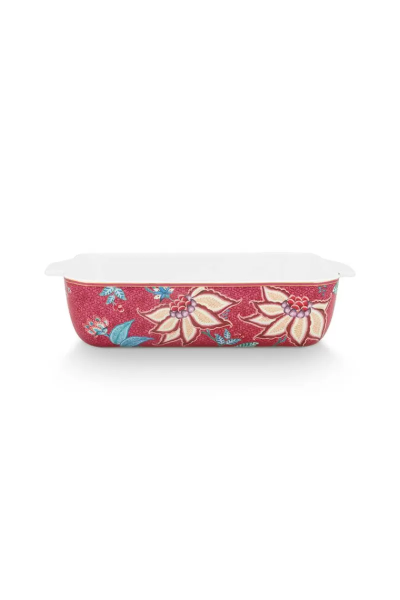 Pip Studio Plat À Four Rectangulaire Flower Festival Rose Fonce Cheap