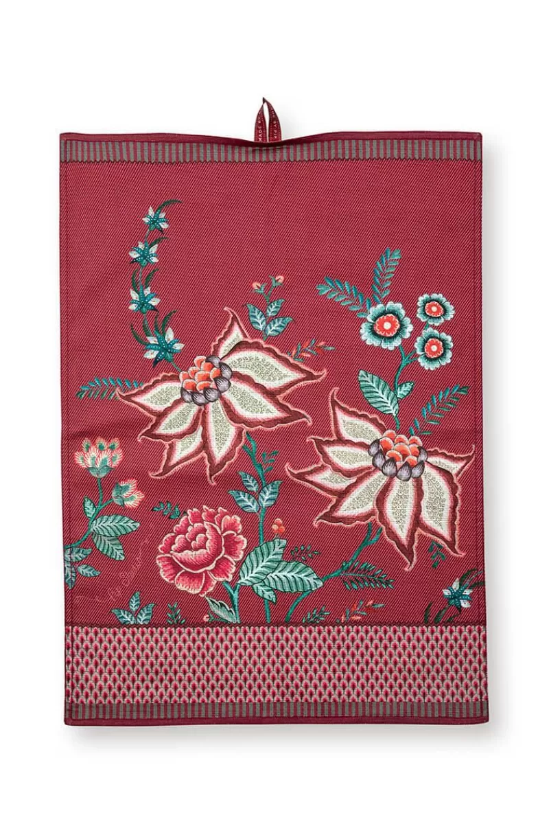 Pip Studio Torchon De Cuisine Flower Festival Rose Fonce Flash Sale