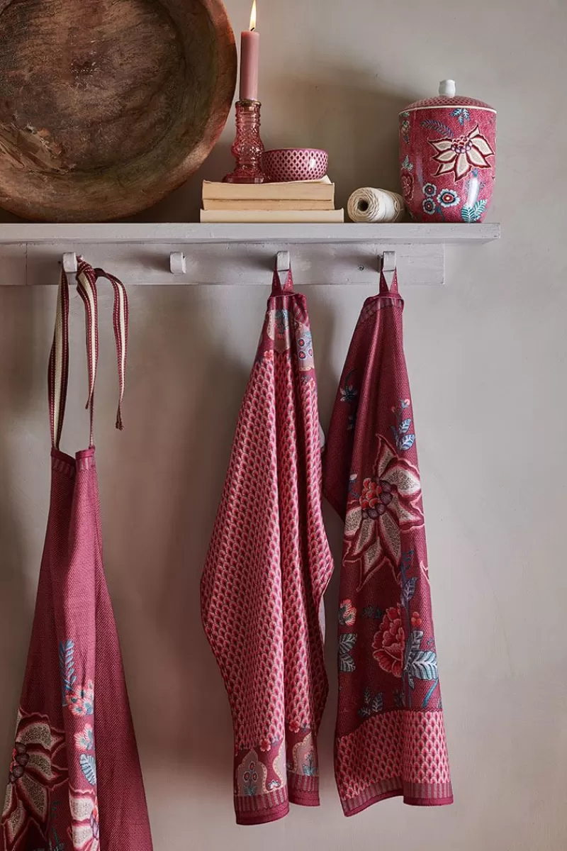 Pip Studio Torchon De Cuisine Flower Festival Rose Fonce Flash Sale