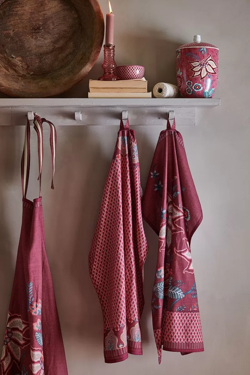 Pip Studio Torchon De Cuisine Flower Festival Rouge/Rose Fonce Fashion