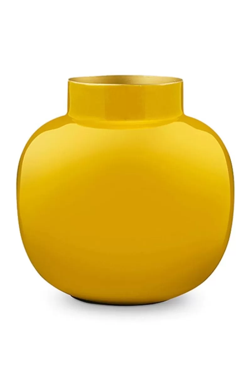 Pip Studio Vase Rond En Metal En Coloris 25 Cm Jaune Discount