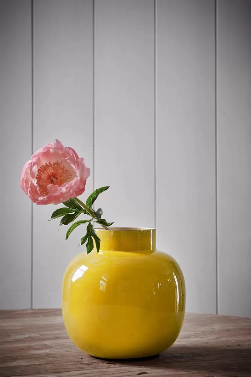 Pip Studio Vase Rond En Metal En Coloris 25 Cm Jaune Discount